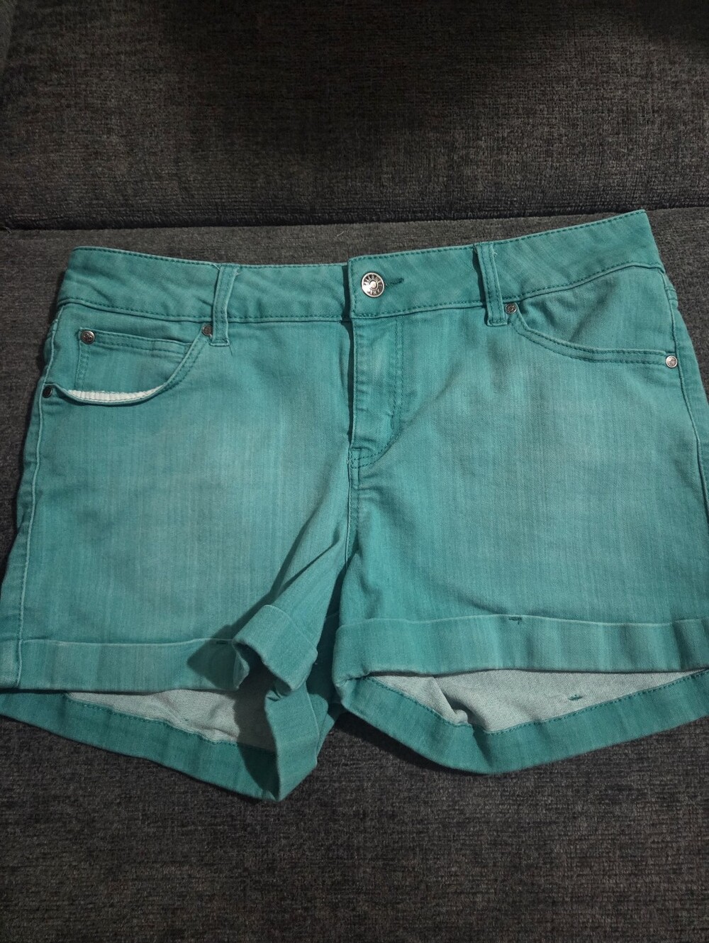 Celebrity Pink Teal Roll-Hem Denim Shorts